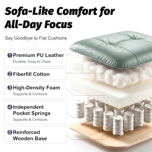 Efomao Executive Office Chair 400lbs,Green Big and Tall Desk Chair | Mattress-grade pocket spring cushion, sleek leather, 135° recline & footrest for computer gaming setup. - color: 3084p-green