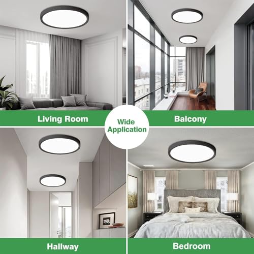 24Inch 2PK Black Large LED Flush Mount Ceiling Light, 3CCT, 50W, 5480LM | 3000K/4000K/6000K CCT, Black Close to Ceiling Round Flat Panel Light, Super Slim LED Ceiling Light for Kitchen, Bedroom - color: Black, size: 24" 2PK