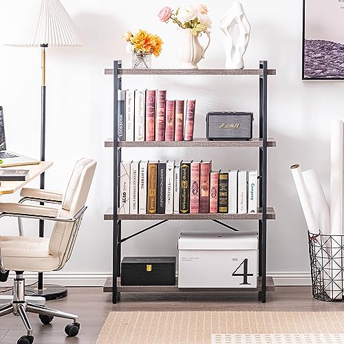 HCHQHS Bookshelf, 4-Tier Industrial Bookcase, Rustic Open Book Shelf, Freestanding Tall Bookshelves with Metal Frame - color: Grey, size: 4-Tier (35.8"W x 51.2"H)