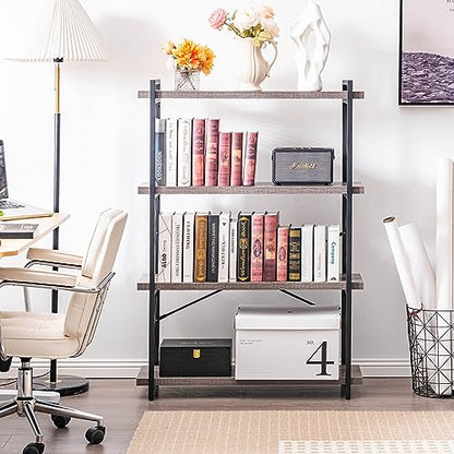 HCHQHS Bookshelf, 4-Tier Industrial Bookcase, Rustic Open Book Shelf, Freestanding Tall Bookshelves with Metal Frame - color: Grey, size: 4-Tier (35.8"W x 51.2"H)