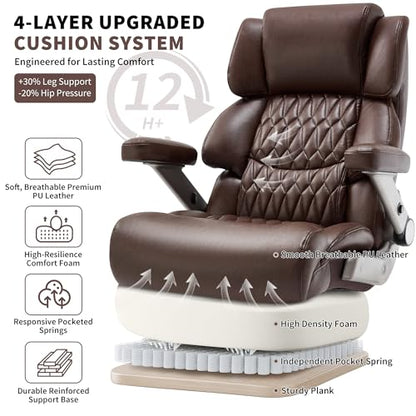 700lbs Big and Tall Office Chair, Large Heavy Duty Computer Desk Chair - color: Brown