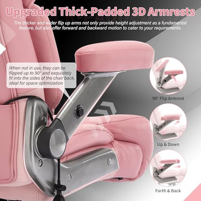 Big and Tall Office Chair 700lbs, Ergonomic High Back Computer Desk Chair | Adjustable Headrest&Lumbar Support, 3D Flip Arms, Large Wheels, Heavy Duty Metal Base, Thick Padded Wide Seat Executive Chair - color: Pink