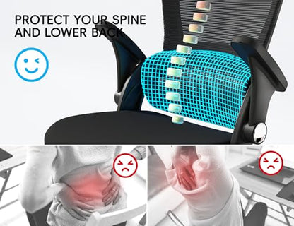 TRALT Office Chair - Ergonomic Desk Chair with Headrest Support for Adults | Home Office Desk Chair with Lumbar Support - Ergonomic Mesh Chairs 330 lb Wide Seat with Headrest, Comfy Desk Chair(Black) - color: Black