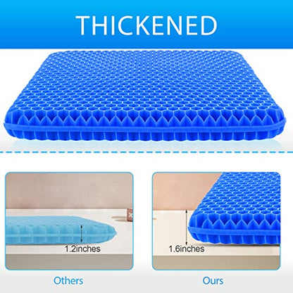 Gel Seat Cushion for Long Sitting, (Thick & Large) Cushion for Wheelchair | Gel Cushion for Office Chair, Soft & Breathable, Chair Cushion, Gel Car Seat Cushion for Hip Pain (Blue Cushion+Black Cover)