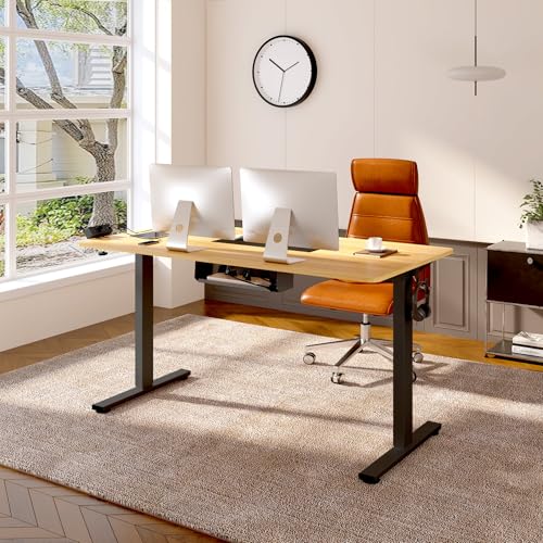 FLEXISPOT EN2 48"x24" Standing Desk with Power Strip Bundle, Maple | One-Piece Desktop, Easy-Access Clamp Power Strip Bundle, Organized Cable Management, Modern Home Office Setup - color: Black Frame + Maple Top, size: 48x24