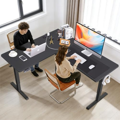 63 Inch Reversible L Shaped Standing Desk with Power Outlets, Black - color: Black, size: 63×55'' with Outlet