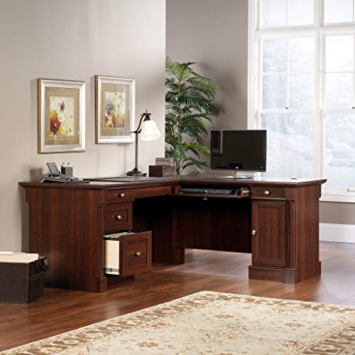 Sauder Palladia L Shaped Desk with Drawers, Office Desk with File Cabinet Storage, Cable Management, Keyboard Tray, in Select Cherry finish - color: Select Cherry
