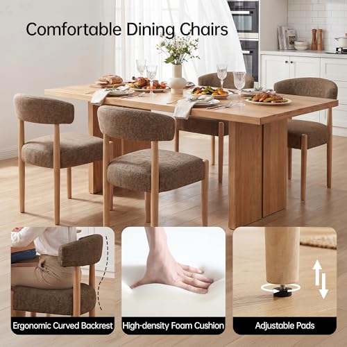 VKNOW Wooden Dining Chairs Set of 6 with Rubberwood Legs, Curved Backrest - color: Dark Brown, size: Set of 6