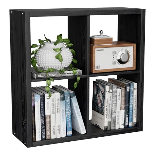 VDNEND Cube Storage Organizer Bookcase, Decorative 11 inch Open Back Cubical Shelf with Thickened Border, Display Bookshelf for Living Room, Home Office, Sturdy Room (Black, 4 Cube) - color: Black, size: 4-Cube, Standard