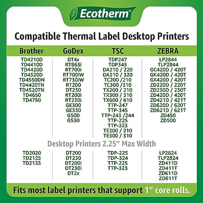 1.25" x 1" Thermal Labels | 6 Rolls | 14040 Labels | fits Zebra, Godex, Arkscan, iDPRT, Offnova Thermal Label Printers and More | Blank White Adhesive Stickers by Ecotherm - size: 1.25 x 1 - 14040 Labels