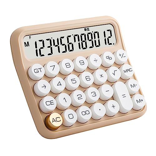 Large LCD Display Calculator, Big Button 12 Digit Mechanical Desktop Calculator with Anti Slip Bottom Pad, Removable Keycaps, Auto Shutdown Function for Office (Milk Tea Color)