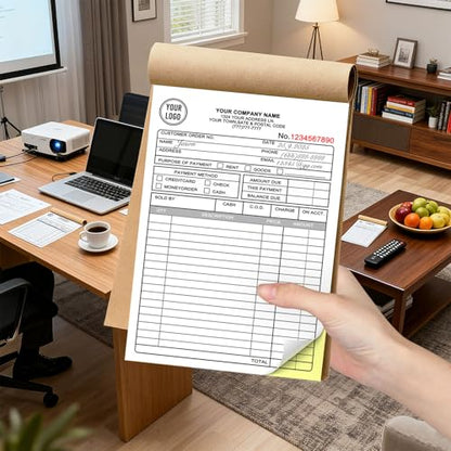 Custom 5.5" x 8.5" Invoice Book with Logo 100 Set Personalized Receipt Books Customized Invoices for Small Business 2 - Parts Carbonless Duplicate Invoice Forms NCR Books - size: 5.5" x 8.5", style: 2-part invoice