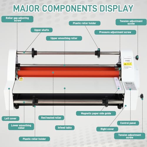 17.7inch Cold Hot Roll Laminator with 2 Rolls of Thermal Laminating Film (1 Inch Core, 0.8 mil,17.3in W×656ft L),V480 Laminating Machine, Single & Double-Sided Thermal Laminator,Digital Display, 110V