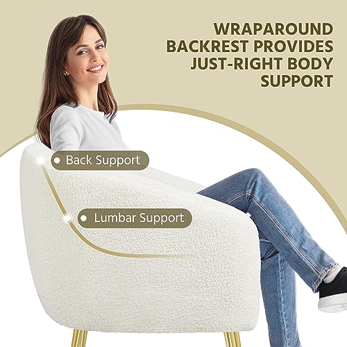 Yaheetech Barrel Accent Chairs Set of 2, Modern Cozy Vanity Chairs, Ivory | Boucle Fabric Armchair with Gold Metal Legs, Reading Chair with Removable Seat Cushion for Living Room Bedroom Small Space - color: Ivory