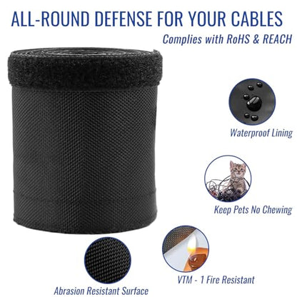 1" - 6.6Ft Hook and Loop Cable Sleeve, Wire Protector for Pets - size: 1" - 6.6Ft