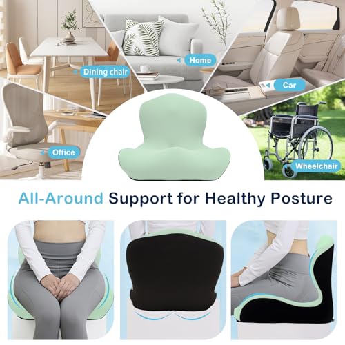 Seat Cushion, Office Chair Cushion, L-Shaped Ergonomic Car Seat Cushions, Memory Foam Chair Cushion, Lumbar Support Pillow for Wheelchair, Car, Home, Office, Desk, Green - color: Green
