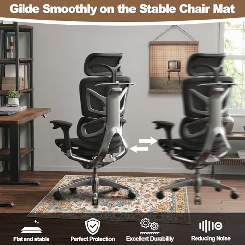 Office Chair Mat for Hardwood Floors - 48X35.5” Desk Chair Mat for Rolling Chair, Under Desk Rug Protects Hard Floors from Damage, Low Pile Floor Protector for Rolling Chair, Non-Slip