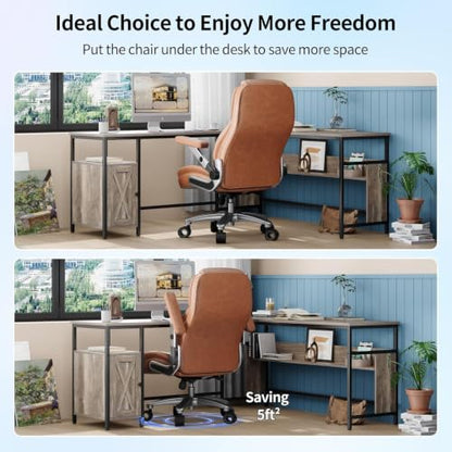 Big and Tall Office Chair with 5D Arms, Fabric & PU Leather Heavy Duty Desk Chair, Adjustable Lumbar Support & Height, Tilt Function, High Back Ergonomic Executive Computer Chair - color: Retrobrown