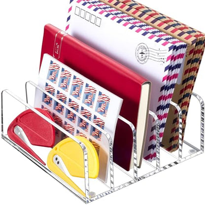 BEYGORM Acrylic Mail Holder, 5 Compartments Multifunction Desk Organizer - size: Medium