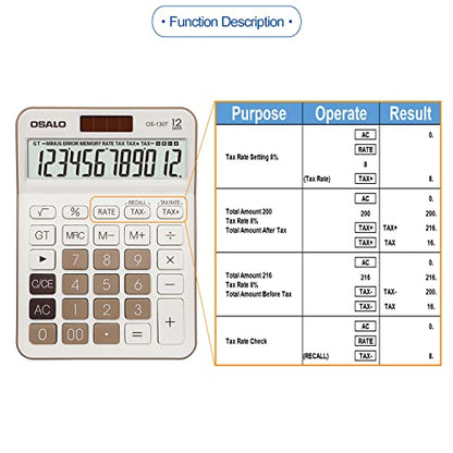 Pendancy Desk Calculator Large Display, 12-Digit, Big Buttons, Tax Keys - color: 130T-Brown, size: Large