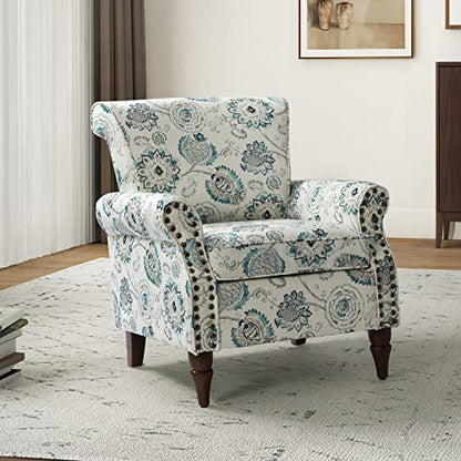 HULALA HOME Traditional Floral Accent Chair with Solid Wood Legs, Medallion | Comfy Upholstered Armchair Reading Chair with Rolled Armrests, Nailhead Trim, Removable Cushion, for Living Room Bedroom - color: Medallion