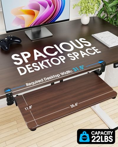 Large Keyboard Tray Under Desk, Pull Out Keyboard & Mouse Tray for Typing | Extra Sturdy Adjustable C Clamp Mount, 25.6(31.5 Including Clamps) x 11.8 Inch Slide Out Platform Computer Keyboard Drawer - color: Walnut, size: 25.6" x 11.8"(Large)