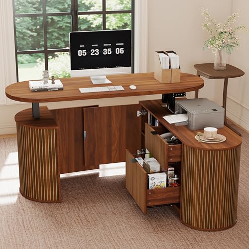 Electric L Shaped Standing Desk, Corner Sit Stand Up Desk, Executive Desk - color: Walnut-l Shaped