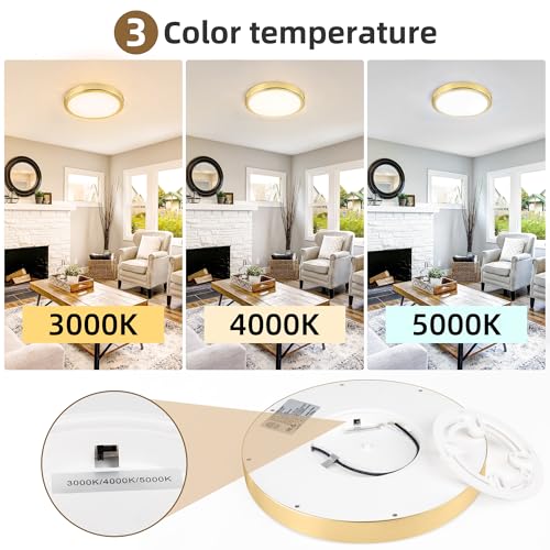 Hlite 9 Inch LED Flush Mount Ceiling Light,1800LM,4PacK,3CCT | 18W 3000K/4000K/5000K Selectable, Super Slim, Low Profile Round Ceiling Light Fixtures for Kitchen Bedroom Hallway,Gold - color: Gold, size: 9 inch-4