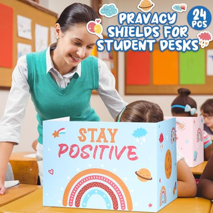 Honoson 24 Pcs Inspirational Privacy Folders for Students | Cardboard Desk Shields with Motivational Words, 6 Designs for Classroom Study, Tri-fold Exam Dividers, Bulk Test Boards - style: Bohemian