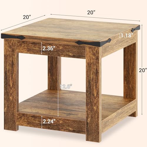 Homieasy End Table, 20x20 Square Side Table for Living Room, Rustic Brown - color: Rustic Brown