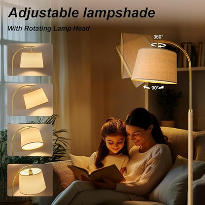 Real Wood Floor Lamps for Living Room Bedroom, 62" Mid Century Modern Lamp - color: Natural & Gold