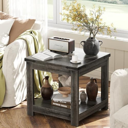 Homieasy 20" End Table with Storage Shelf, Farmhouse Bedside Table, Grey - color: Grey