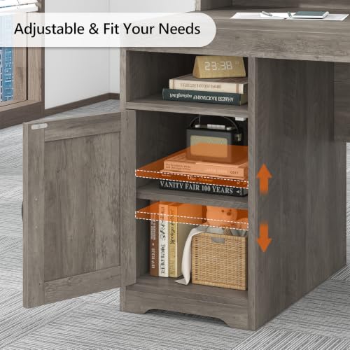 65" Farmhouse Computer Desk with Drawers and Printer Stand for Home Office - color: Grey