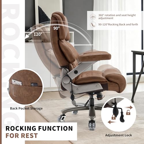 700lbs Big and Tall Office Chair, Large Heavy Duty Computer Desk Chair - color: Gold Brown