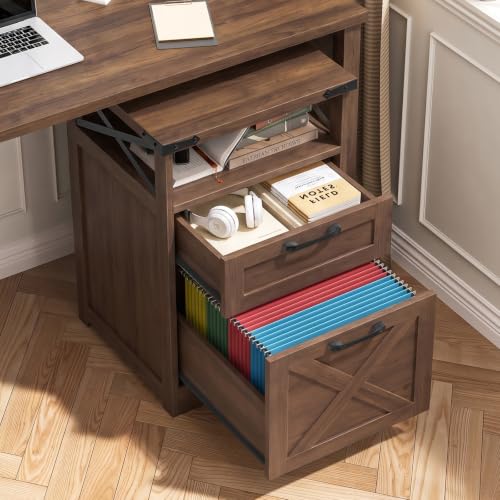 Halitaa Office Filing Vertical Cabinet with 2 Drawers, Walnut | Farmhouse Filing Cabinet with Open Storage Space and Printer Stand for Hanging Files Letter/A4 for Home Office - color: Walnut, style: Vertical