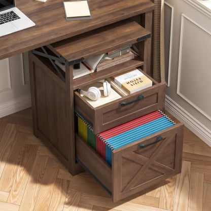Halitaa Office Filing Vertical Cabinet with 2 Drawers, Walnut | Farmhouse Filing Cabinet with Open Storage Space and Printer Stand for Hanging Files Letter/A4 for Home Office - color: Walnut, style: Vertical
