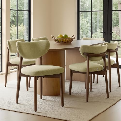 VASAGLE Wooden Dining Chairs Set of 6, Upholstered Kitchen Chairs with Solid Wood Legs, Ergonomic Curved Backrest, Built-in Handle, Mid Century Modern, for Kitchen Dining Vanity, Sage Green - color: Sage Green, size: Set of 6