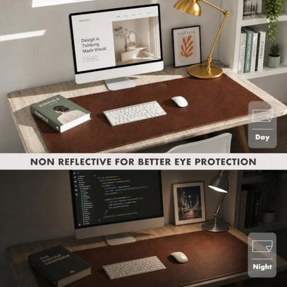 Leather Desk Mat & Mouse Pad - Desk Blotter Large 31.5X 15.8in | Desk Pad Protector for Office Desk, Non-Slip Waterproof PU Leather Desk Blotter & Writing Pad, Red Brown