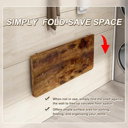 Rustic Wall Mounted Folding Table, Solid Wood Floating Shelf with Stainless Steel Brackets, Space Saving Desk for Home Office, Kitchen, Dining, Bar, Laundry Room(100X40cm/39.37"X15.75") - size: 100