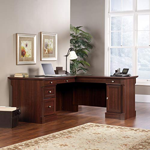 Sauder Palladia L Shaped Desk with Drawers, Office Desk with File Cabinet Storage, Cable Management, Keyboard Tray, in Select Cherry finish - color: Select Cherry