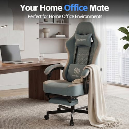 Desk Computer Gaming Chair - Ergonomic Game Office Chair with Extended Footrest and Massage Lumbar Support, Home Gamer Video Game Chairs with Spring Cushion for Adults (Pro Blue Fabric) - color: Pro Blue Fabric