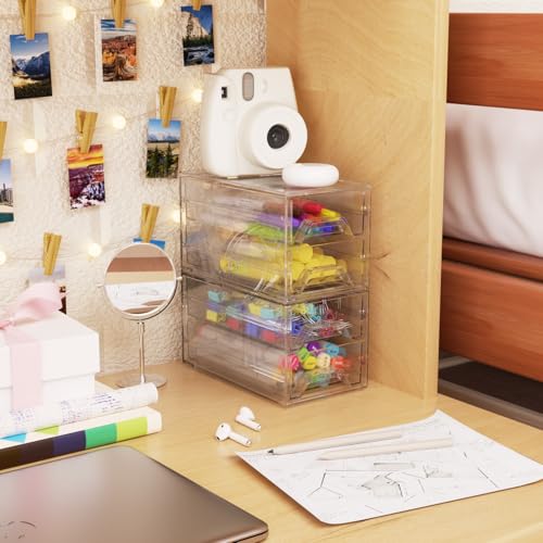 Acrylic Stackable Drawer Storage Organizer: Slim Desk Mini Drawers - size: 4.4” L x 8”W x 2” H