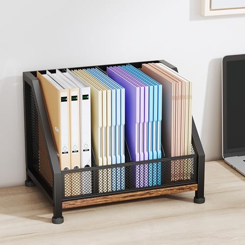 SWTYMIKI Desk Organizer - Paper Organizer, Mesh and Wood Desk Office Organizer, Office Organization and Binder Storage for Workspace, Home, School, Espresso - color: Espresso, size: 14.29x11.34in