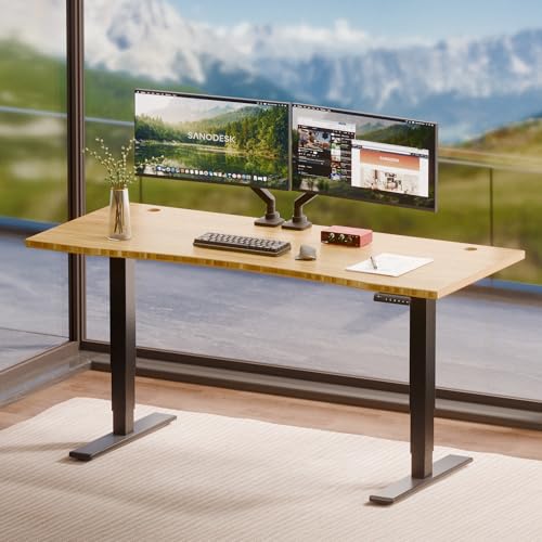 SANODESK Solid Bamboo Dual Motor Standing Desk, 220 lbs, 60×30 - color: Natural Curved Bamboo+black Frame, size: 6030