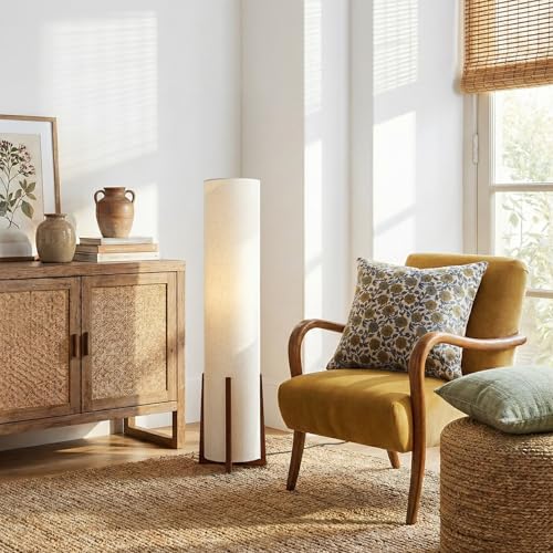 Brightech Parker Paper Lantern Floor lamp, 48 Inch Tall Lamp with Wood Frame, Asian Design for Bedroom, Decorative Tower Shade Lamp for Living Rooms & Offices, Great Living Room Décor