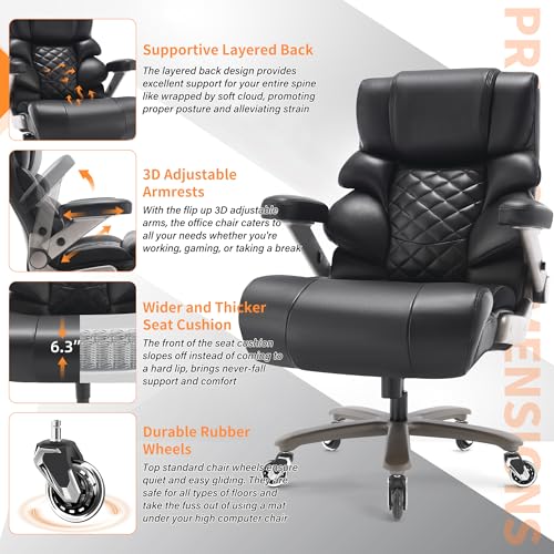 VUZI 700lbs Big and Tall Office Chair, Large Executive Leather Desk Chair - color: Black