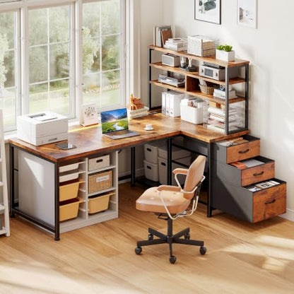 DurayLoly Computer Desk with 3 Drawers & Shelf for Bedroom & Home Office - color: Brown, size: 18.9"D x 47.2"W x 59"H