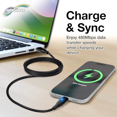BoxWave Cable Compatible with Logitech Spotlight Presentation Remote - MagnetoSnap PD AllCharge Cable (100W), Magnet Charging Braided USB Type-C Micro - Jet Black