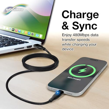 BoxWave Cable Compatible with Logitech Spotlight Presentation Remote - MagnetoSnap PD AllCharge Cable (100W), Magnet Charging Braided USB Type-C Micro - Jet Black
