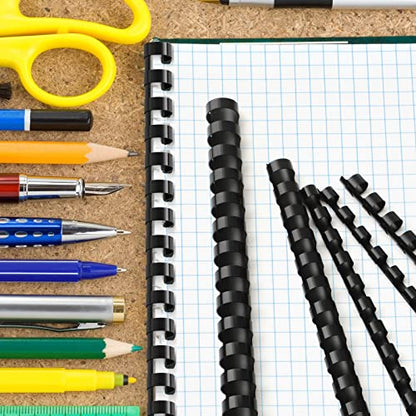 Yunsailing 150 Pack Plastic Binding Combs Plastic Binder Comb Ring 19 Ring Binding Spines Letter Size Spiral coils for Notebook Calendar(1/4 5/16 3/8 1/2 5/8 3/4 in,Black) - color: Black, size: 1/4 5/16 3/8 1/2 5/8 3/4 In